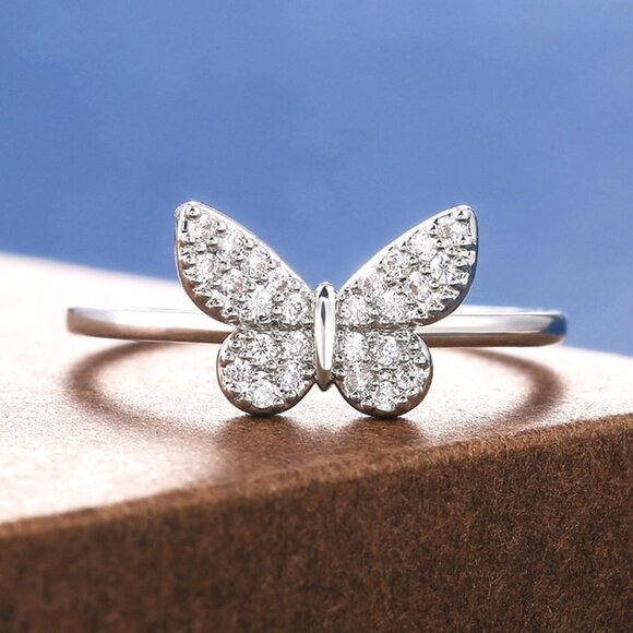 🎁 Sweet Refine Butterfly Romantic Simple Silver Ring for Women, PD604 - Picture 2 of 7